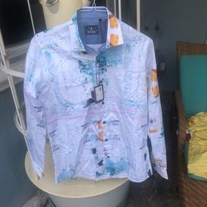 Steelo Mens White Long Sleeve Dress Shirt.  Size M